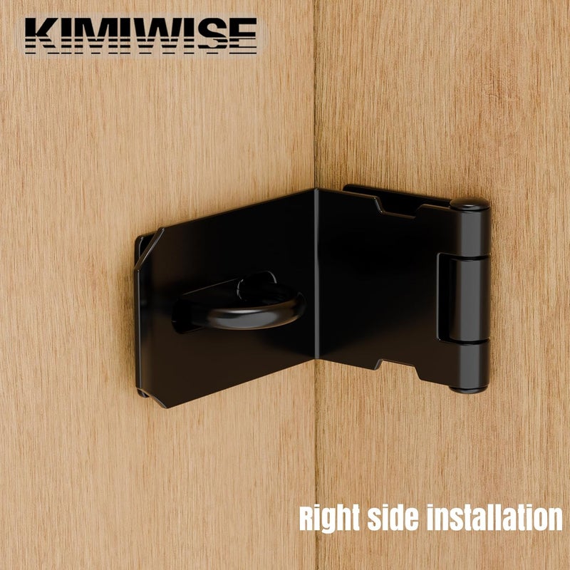 KIMIWISE 90 Degree Door Hasp Latch, 4" Stainless Steel Security Padlock Hasp, Suitable for Indoor and Outdoor Right Angle Shed/Push/Sliding/Barn Doors, Black, 1 Pack - Image 5